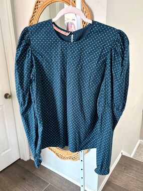POMPOUSA / Blue Polkadot Long Sleeve Top Blouse